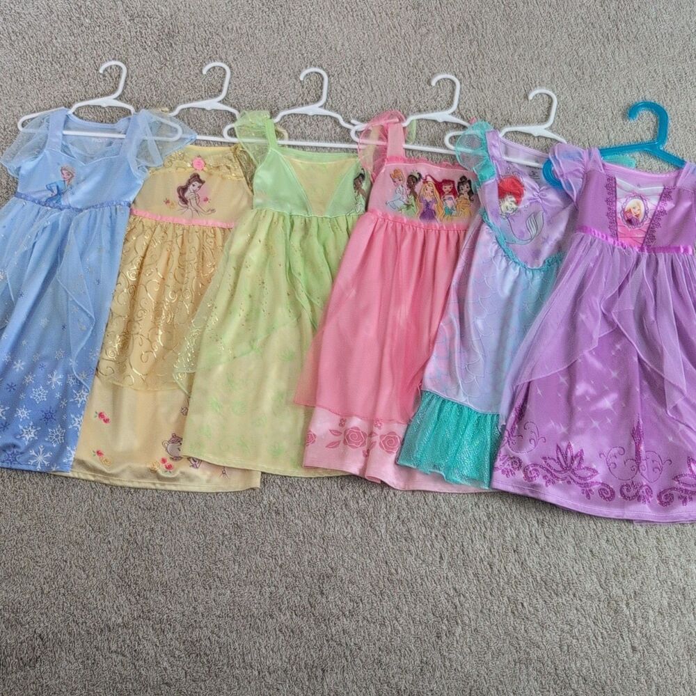 Disney Princess Nightgown Gown Lot Size 3T Toddler Dress Up Sleepwear Set 6pc